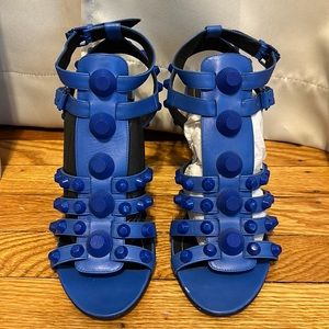 Balenciaga Studded Leather Gladiator Wedge - Blue - Size 39